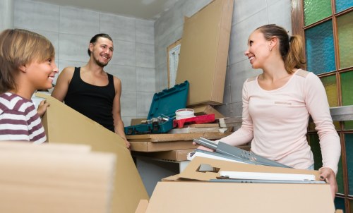 Packed furniture and protective materials ready for transport