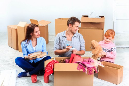 Securely stacked household items inside a moving truck
