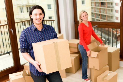 Packed moving boxes prepared for removals in Pimlico